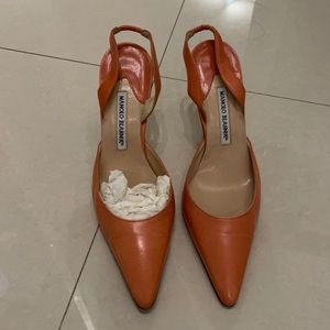 Coral Manolo Blahnik sling back heels